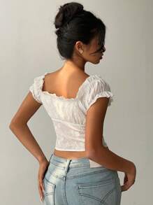 Aloruh Women's Spring/Summer White Shirt With 3D Embroidered Buttons - White - View 2