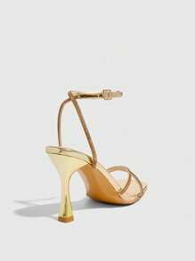 CUCCOO SZL 女士时尚浅金色水钻高跟方头凉鞋，适合通勤、约会、派对 - 金色 - 查看 10