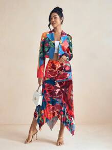 SHAQUITA GARCIA Women's Summer Fruit Print Pleated Asymmetric Hem Skirt Spring And Summer Resort Skirt - Multicolor - View 5