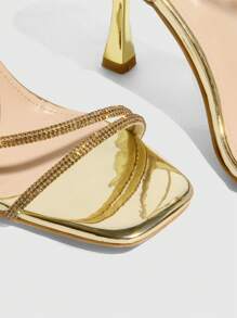 CUCCOO SZL 女士时尚浅金色水钻高跟方头凉鞋，适合通勤、约会、派对 - 金色 - 查看 7