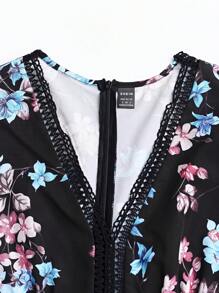 SHEIN Clasi Váy ngắn tay thêu ren họa tiết hoa cho nữ - Màu Hồng Tươi - Xem 3