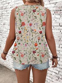 EMERY ROSE Plus Size Floral Pattern Flower Print Casual Vintage Style Tank Top, Suitable For Summer, Vacation, Spring - Multicolor - View 2