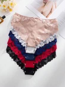 SHEIN 5 件套女士浪漫简约蕾丝拼接性感三角裤 - 彩色 - 查看 1