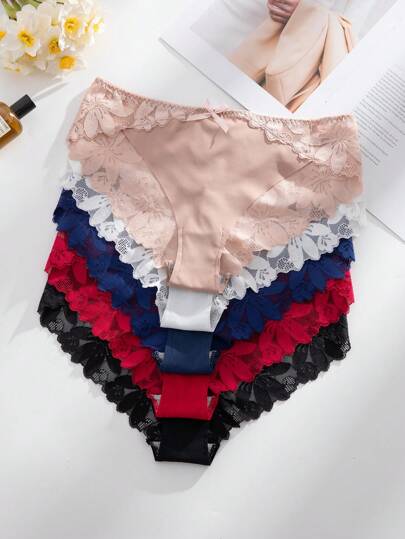 SHEIN Set de 5 bragas sexy de mujer con parches de encaje minimalistas y románticos