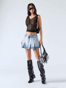 LYSMO Halter Hooded Ribbed Semi-Sheer Textured Knit Top, Cool And Hot Girl Style, Fashion Forward - Black - View 4