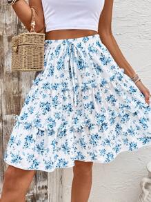 Breezaya Spring/Summer Ditsy Floral Layered Ruffle Skirt - Blue - View 6