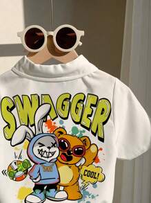 SHEIN Boys' Casual Cartoon Pattern Loose Comfortable Short Sleeve Shirt, Suitable For Spring And Summer