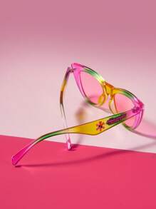 THE POWERPUFF GIRLS X SHEIN 花朵与字母印花渐变色动感时尚眼镜 - 彩色 - 查看 2