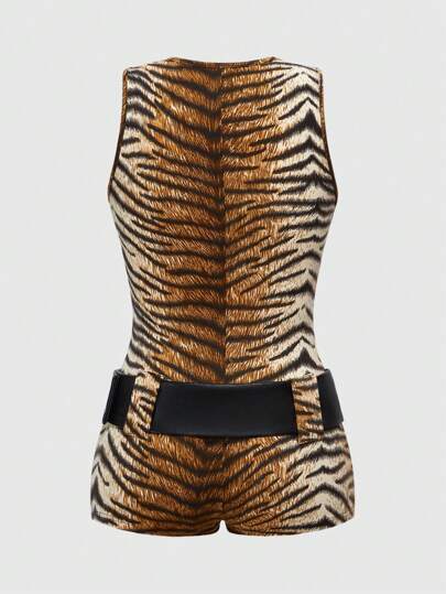 Combinaison moulante en tissu imprimé tigre rétro Y2K pour femmes