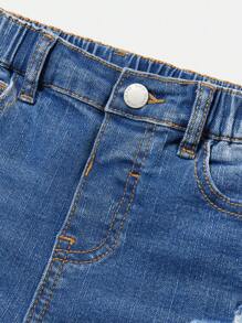 SHEIN Young Boy Blue Denim Stretch Skinny Ripped Jeans - Medium Wash - View 3