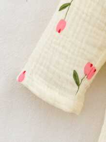 SHEIN 女婴休闲纯粉色长袖连体衣带帽子和围兜套装假日旅行休闲夏装衣服套装婴儿春装衣服婴儿服装套装 - 杏色 - 查看 4