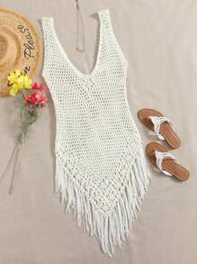 SHEIN Swim Cubrecuerpo a crochet con flecos en el bajo para el verano