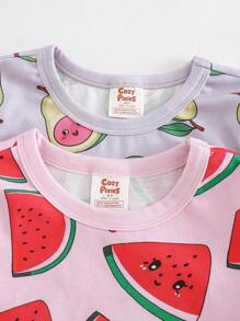 Cozy Pixies Bộ đồ ngủ 4 món vừa vặn cho bé gái: Áo thun tay ngắn cổ tròn mềm mại họa tiết động vật hoạt hình và quần short cạp chun - Nhiều màu - Xem 4