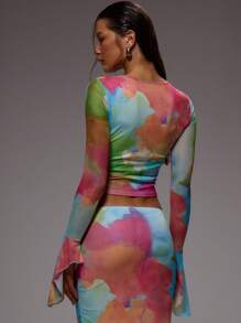 MUSERA Slinky Ruched Front Elegant Longline Flared Sleeve Top Only For Summer Vacation Wedding Guest Graduation Formal - Blue - View 3