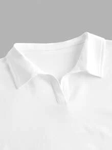 SHEIN Essnce 2pcs/Set Women's Collared Slim Fit Ruched Short Sleeve T-Shirt Suit, Suitable For Summer - Multicolor - View 3