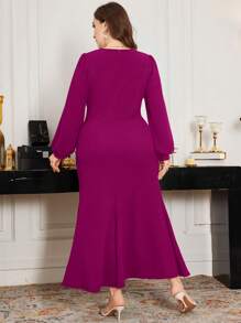 Modelyn Vestido de punto de sirena largo con cuentas en talla grande, elegante y entallado