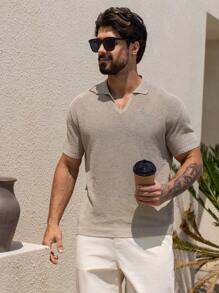 DAZY Polo de punto de manga corta con cuello vuelto y unicolor para hombre, de verano