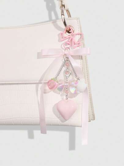 Kawaii 1 pieza Cadena de plata con colgante de conejo de acrílico en forma de lazo estilo moderno, accesorio versátil para mujer, adecuado para uso diario o como regalo