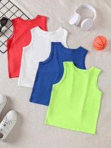 GraphicGems Conjunto informal de 4 piezas para niño pequeño con chaleco de cuello redondo de unicolor, tops sin mangas para niños
