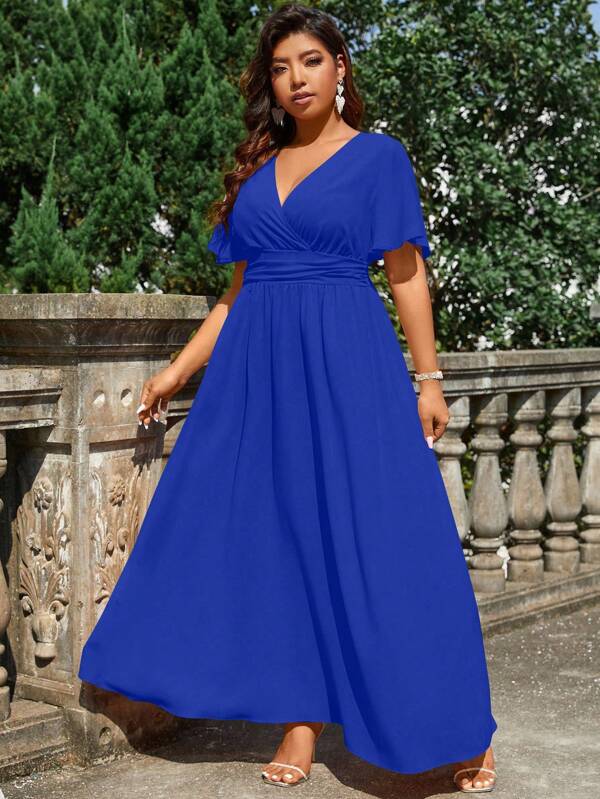 Cravure Robe longue mincissante de couleur unie grande taille, pour tenue maxi femme pour Noël