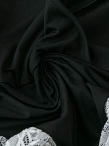 SHEIN Clasi 女士加大码纯色无袖 V 领蕾丝边优雅紧身衣 - 黑色 - 查看 5