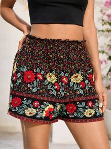 INAWLY Women's Comfortable Floral Print High Waist Pocket Design Vacation Shorts - Multicolor - View 3