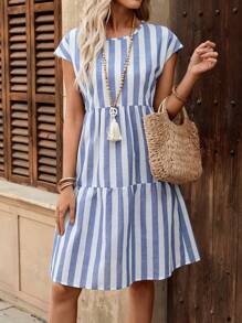 Rusticease Vestido de longitud hasta la rodilla con manga raglán, estampado de rayas y abertura en la rodilla, adecuado para primavera y verano, estilo boho, para mujer de talla grande, también apto como vestido de graduación o túnica - Multicolor - Ver 6