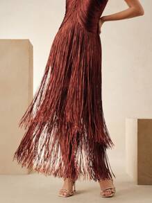 Anewsta Elegant Vintage Bohemian Fringe Maxi Dress, Suitable For Spring/Summer, Holidays, Festivals, Beaches, Parties, Easter