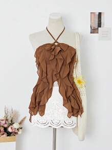 Elamini Resin Hoop Design Sheer Bohemian Sleeveless Top