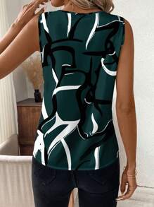 SHEIN Clasi Asymmetrical Striped Pattern V-Neck Women's Casual Tank Top, Suitable For Summer Suitable For Going Out Chic Blouses For Women - Multicolor - View 2