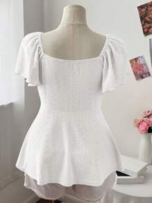 Ceyna Plus Size Women Square Collar, Cap Sleeve, Textured A-Line Casual & Elegant T-Shirt