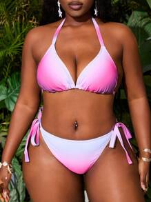 Slaydiva Plus Size 3-Piece Gradient Color Sexy Bikini Set For Beach Vacation For Summer - Multicolor - View 3
