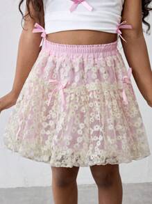 Maija Kids Maija Kids Young Girl Loose Casual Textured Pattern Tulip Hemline Skirt - Baby Pink - View 4