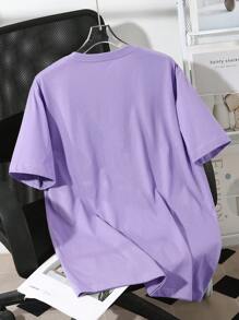 INAWLY Plus Size Crew Neck Short Sleeve T-Shirt, Simple & Fashionable, Suitable For Summer - Lilac Purple - View 2