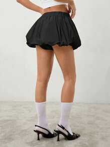 SHEIN PETITE Pantalones cortos bloomers de mujer de cintura elástica y pierna ancha en unicolor