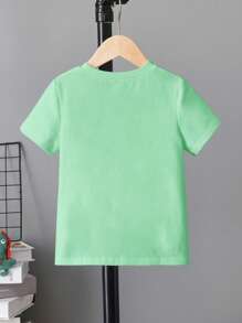 SHEIN Young Girl' Basic Round Neck Short Sleeve Green Solid T-Shirt - Green - View 4
