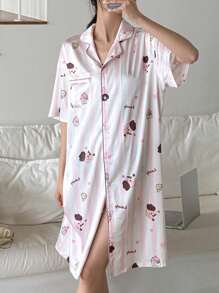DAZY Camisón de mujer con estampado de rayas y diseño de dibujos animados lindo, de manga corta