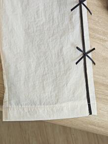 SHEIN Playful Pals Baby Girls Casual Tie Waist Loose Pants, Beige & Apricot Color, Suitable For Outdoor, All Seasons - Apricot - View 6