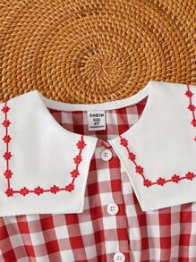 SHEIN Playful Pals Toddler Girls Casual Plaid Sleeveless Dress, Versatile For Outdoor Play Or Comfortable Indoor Wear - Red - View 4