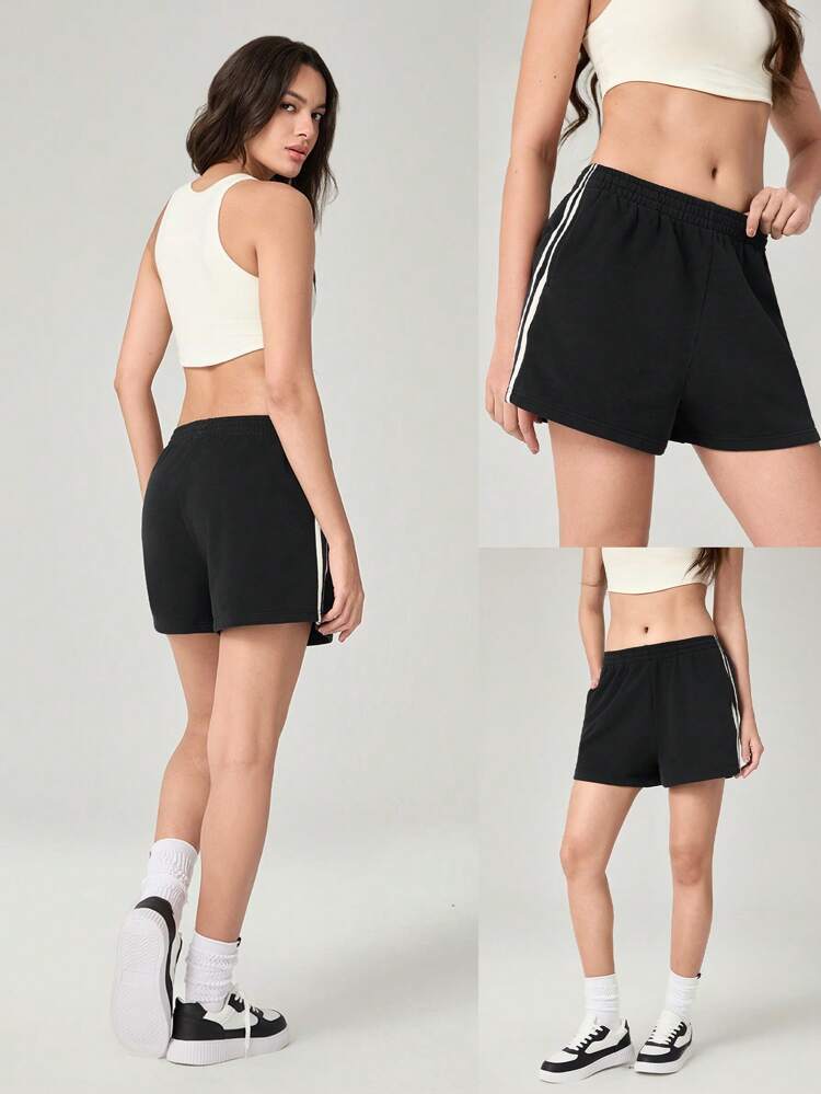 Shorts suaves y cómodos de uso diario informal con bolsillos laterales de color contrastante