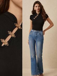 Poéselle 女士休闲短袖T恤，简约时尚，适合夏季 - 黑色 - 查看 4