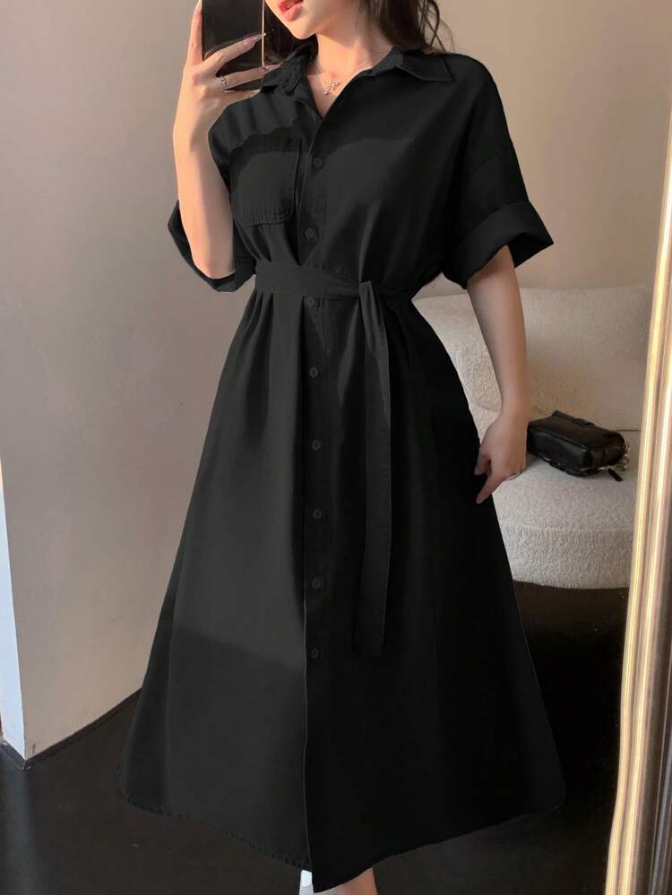 Women's Solid Color Single-Breasted Casual Denim Dress Work Summer Dresses  Women S Clothes Women Plus Clothing Formal Women Summer Clothing Woman S  Summer ClothesDAZY