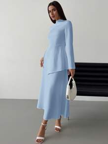 Firerie Elegant Minimalist Women 2Pcs Set: Long Sleeve Pleated Waist Blouse & High Waist A-Line Skirt, Suitable For Commuting & Dating, Autumn/Winter