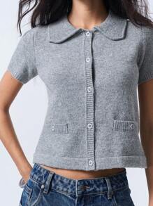 LYSMO 2025春夏新品Polo领短袖针织T恤 - 淺灰色 - 查看 8