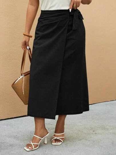 Elaquor 大码女式纯色裹身系带休闲半身裙