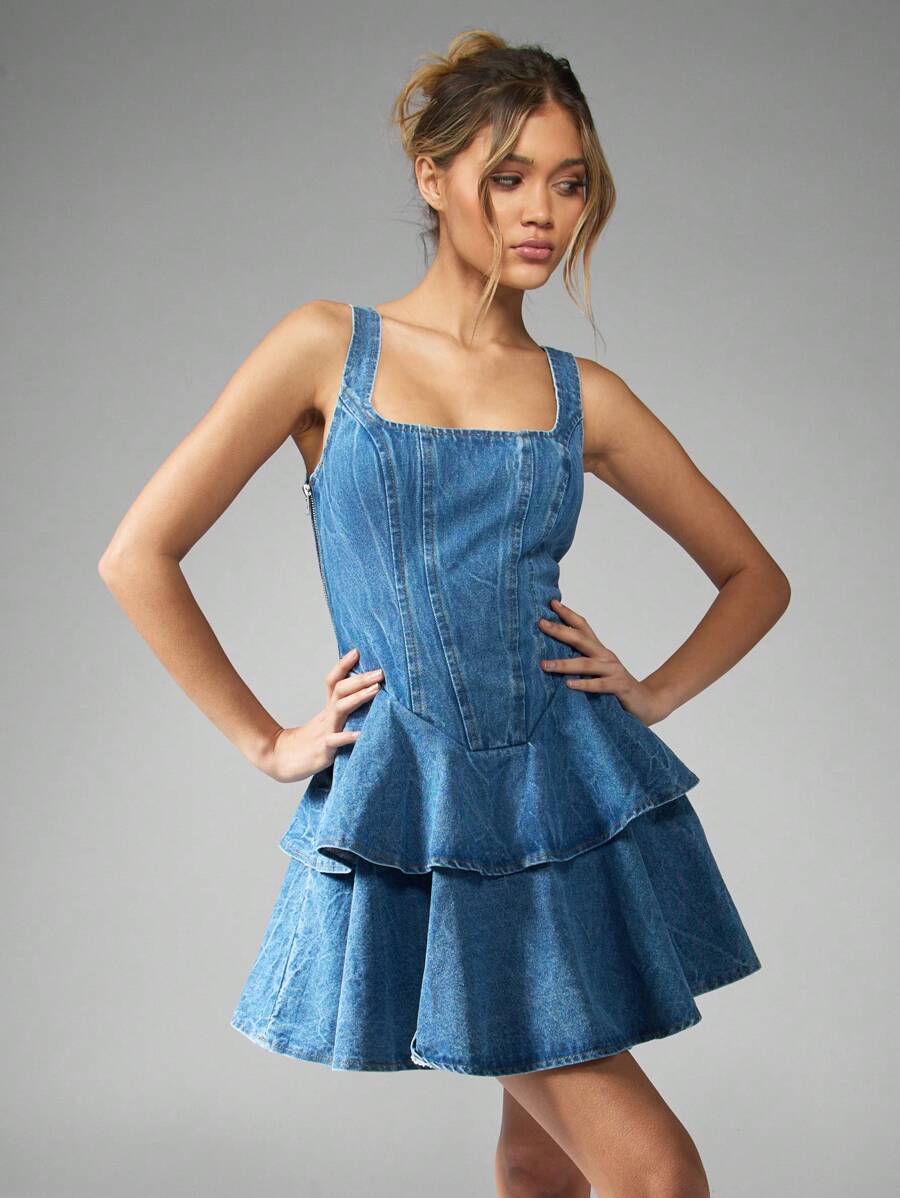 rehearsal dinner dresses for bridesmaids Blue Denim Button Front Maxi Dress - All Dresses main image 0
