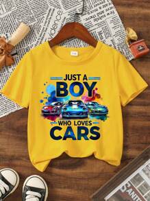 GraphicGems Baby Boy Fashion Graffiti Car & Letter Print Short Sleeve T-Shirt, Summer - Yellow - View 3