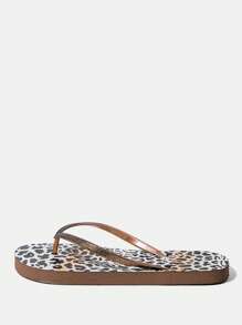 时尚豹纹平底拖鞋凉鞋适合海滩或户外穿着春季鞋春假休闲海滩风格春夏新款鞋度假女士海滩婚礼轻松复活节