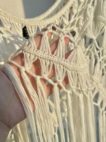Comfortcana Robe pull oversize en crochet ajouré abricot, mode minimaliste, convient pour l'été - Nude - Voir 5