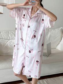 DAZY Camisón de mujer con estampado de rayas y diseño de dibujos animados lindo, de manga corta